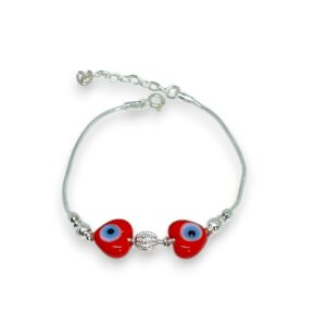 925 Silver Red Heart Evil Eye Rakhi