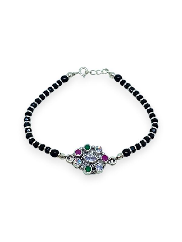 925 Silver Bracelet Black Beaded