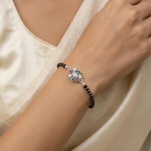 925 Silver Bracelet Black Beaded