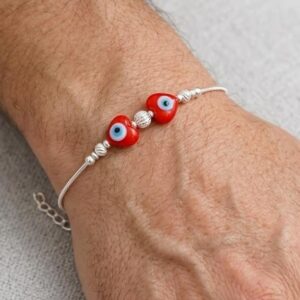 925 Silver Red Heart Evil Eye Rakhi