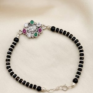 925 Silver Bracelet Black Beaded