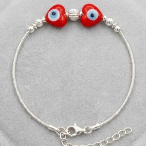 925 Silver Red Heart Evil Eye Rakhi