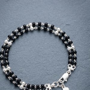 925 Silver Black Beaded Bracelet