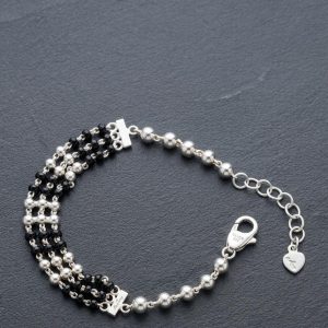925 Silver Black Beaded Bracelet