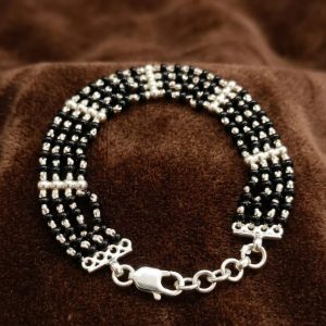 925 Silver Black Beaded Bracelet
