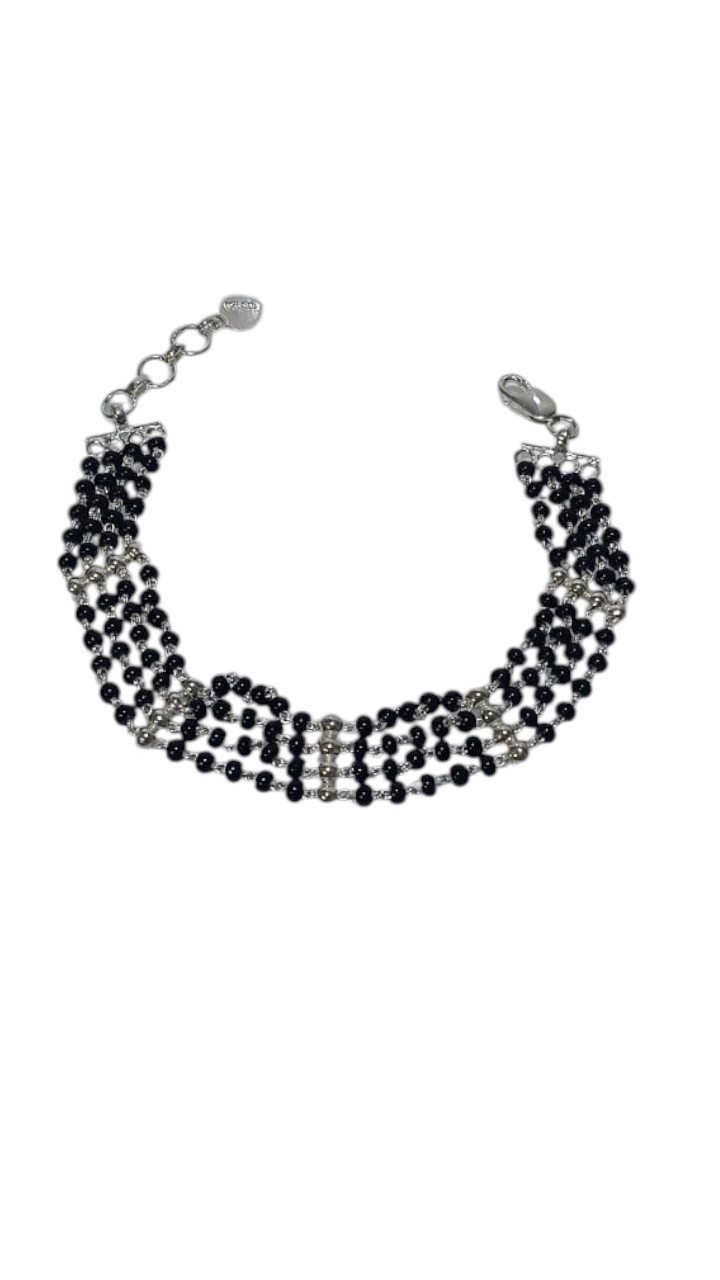 925 Silver Black Beaded Bracelet